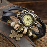 Woman Watch Casual Vintage Multilayer Butterfly Faux Leather Bracelet Wrist
