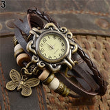 Woman Watch Casual Vintage Multilayer Butterfly Faux Leather Bracelet Wrist