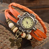 Woman Watch Casual Vintage Multilayer Butterfly Faux Leather Bracelet Wrist