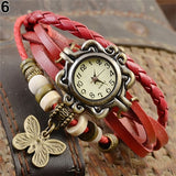 Woman Watch Casual Vintage Multilayer Butterfly Faux Leather Bracelet Wrist