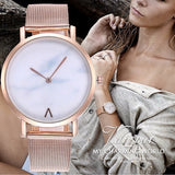 Woman Watch Vansvar Brand Creative Mesh Band Marble Quartz  Casual  Stainless Steel Wristwatches