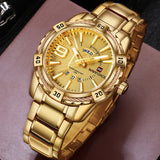Man Watch Luxury Brand, Sport, Gold Full Steel Quartz, Date Waterproof, Military,