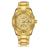 Man Watch Luxury Brand, Sport, Gold Full Steel Quartz, Date Waterproof, Military,