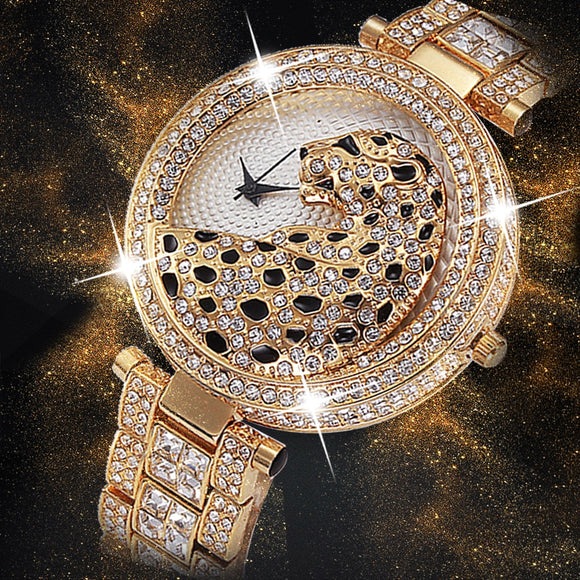 Woman Watch Miss Fox Quartz  Fashion Bling Casual  Gold   Crystal Diamond Leopard