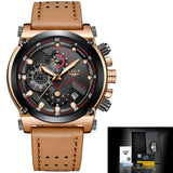 Man Watch Leather Automatic date Quartz , Luxury Brand, Waterproof, Sport Clock