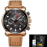 Man Watch Leather Automatic date Quartz , Luxury Brand, Waterproof, Sport Clock