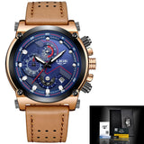 Man Watch Leather Automatic date Quartz , Luxury Brand, Waterproof, Sport Clock