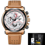 Man Watch Leather Automatic date Quartz , Luxury Brand, Waterproof, Sport Clock