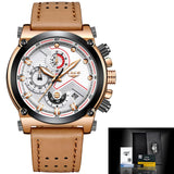 Man Watch Leather Automatic date Quartz , Luxury Brand, Waterproof, Sport Clock