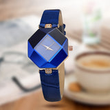 Woman Watch Gem Cut Geometry Crystal Leather Quartz Wristwatch Fashion Dress