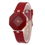 Woman Watch Gem Cut Geometry Crystal Leather Quartz Wristwatch Fashion Dress
