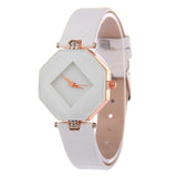 Woman Watch Gem Cut Geometry Crystal Leather Quartz Wristwatch Fashion Dress