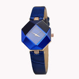 Woman Watch Gem Cut Geometry Crystal Leather Quartz Wristwatch Fashion Dress