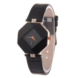 Woman Watch Gem Cut Geometry Crystal Leather Quartz Wristwatch Fashion Dress