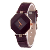 Woman Watch Gem Cut Geometry Crystal Leather Quartz Wristwatch Fashion Dress