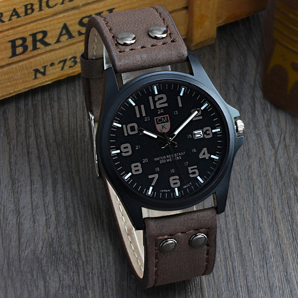 Man Watch Brand  New Leather Strap  Sport Quartz Military Wristwatch