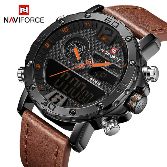 Man Watch  Luxury Brand  Leather Sports  Quartz LED Digital  Waterproof Military
