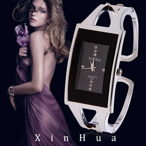 Woman Watch  Bracelet  Quartz Wristwatch Crystal Fashion Silver Casual Drop Ship Stainless Steel Relojes Mujer Bangle