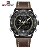 Man Watch  Fashion Gold   Sport  LED Analog Digital Watch Army Military Leather Quartz