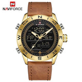 Man Watch  Fashion Gold   Sport  LED Analog Digital Watch Army Military Leather Quartz
