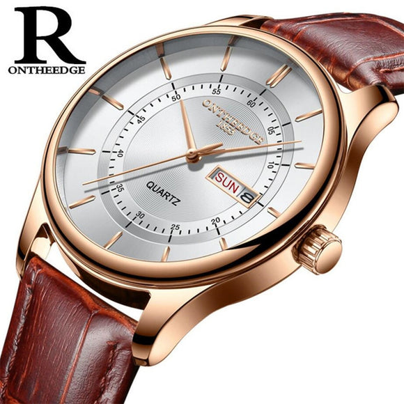 Man Watch ,High Quality Rose Gold Dial ,Leather Waterproof 30M, Business Fashion ,Japan Quartz