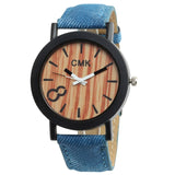 Man Watch Fashion Luxury Imitation Wood Grain  Simple Casual Leather Clocks  Couple Sports