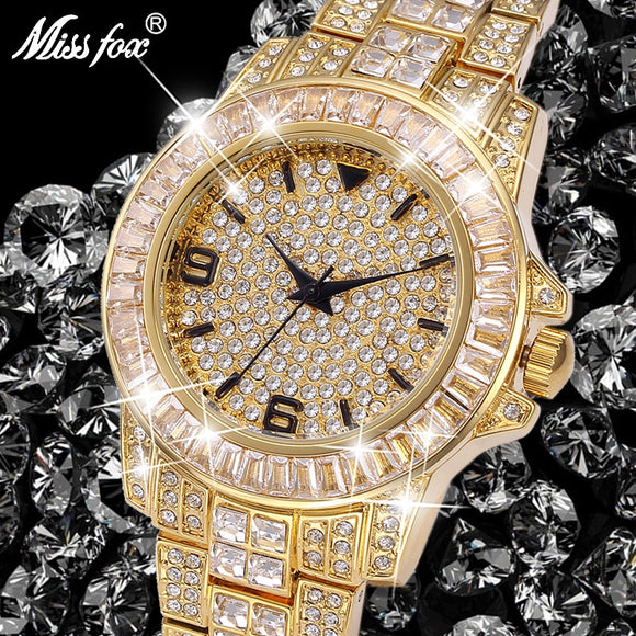 Woman Watch Role  Top Brand Luxury Missfox Rolexable Waterproof  Clock Full Diamond Hublo Unisex Quartz