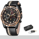 Man Watch Fashion Sport Quartz Clock Leather ,Top Brand Luxury Gold, Waterproof, Business