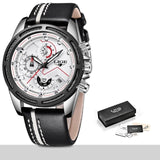 Man Watch Fashion Sport Quartz Clock Leather ,Top Brand Luxury Gold, Waterproof, Business