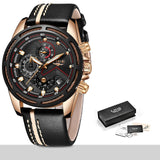Man Watch Fashion Sport Quartz Clock Leather ,Top Brand Luxury Gold, Waterproof, Business