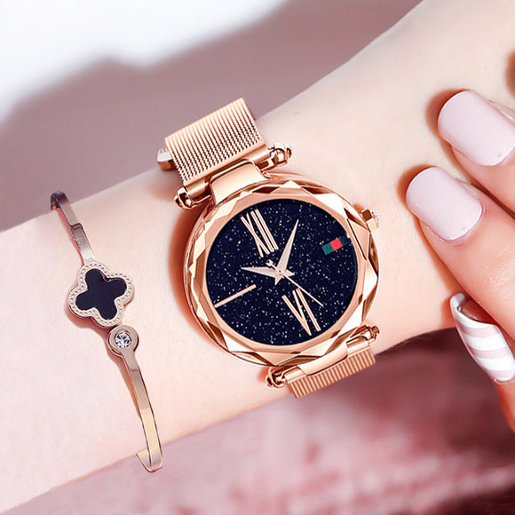 Woman Watch Luxury Rose Gold  Minimalism Starry sky Magnet Buckle Fashion Casual