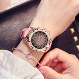 Woman Watch Luxury Brand Rose Gold  Fashion Casual Crystal Dress Wristwatch Leather Strap Quartz
