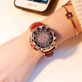 Woman Watch Luxury Brand Rose Gold  Fashion Casual Crystal Dress Wristwatch Leather Strap Quartz
