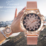 Woman Watch Fashion Women Rose Gold Flower Rhinestone Wrist