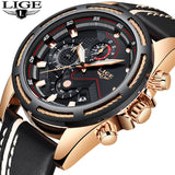 Man Watch Fashion Sport Quartz Clock Leather ,Top Brand Luxury Gold, Waterproof, Business
