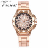 Woman Watch Best Selling Fashion Rose Gold Flower Rhinestone   Luxury Casual   Quartz Watch