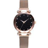 Woman Watch Luxury Rose Gold Starry Sky Magnetic Mesh Band Quartz Wristwatch Diamond Watches