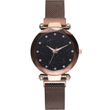 Woman Watch Luxury Rose Gold Starry Sky Magnetic Mesh Band Quartz Wristwatch Diamond Watches