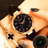 Woman Watch Luxury Starry Sky   Fashion Ladies Quartz Wristwatch Red Leather Waterproof