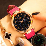 Woman Watch Luxury Starry Sky   Fashion Ladies Quartz Wristwatch Red Leather Waterproof