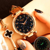 Woman Watch Luxury Starry Sky   Fashion Ladies Quartz Wristwatch Red Leather Waterproof