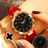 Woman Watch Luxury Starry Sky   Fashion Ladies Quartz Wristwatch Red Leather Waterproof