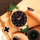 Woman Watch Luxury Starry Sky   Fashion Ladies Quartz Wristwatch Red Leather Waterproof