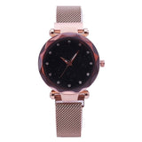 Woman Watch Luxury Mesh  Clock Magnet Buckle Starry Diamond Geometric Surface Casual Dress Quartz