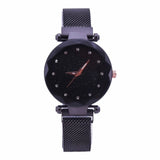 Woman Watch Luxury Mesh  Clock Magnet Buckle Starry Diamond Geometric Surface Casual Dress Quartz