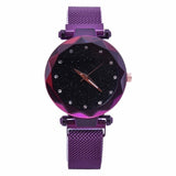 Woman Watch Luxury Mesh  Clock Magnet Buckle Starry Diamond Geometric Surface Casual Dress Quartz