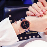 Woman Watch Luxury  Ladies Rose Gold Watch Starry Sky Magnetic Waterproof
