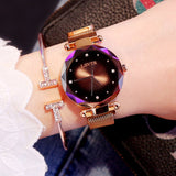 Woman Watch Luxury Rose Gold  Fashion Diamond Ladies Starry Sky Magnet