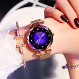 Woman Watch Luxury Rose Gold  Fashion Diamond Ladies Starry Sky Magnet