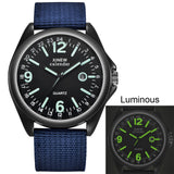 Man Watch Top Brands Luminous Military Casual Nylon Strap Quartz  Black Dial Date Luxury Sport Wrist
